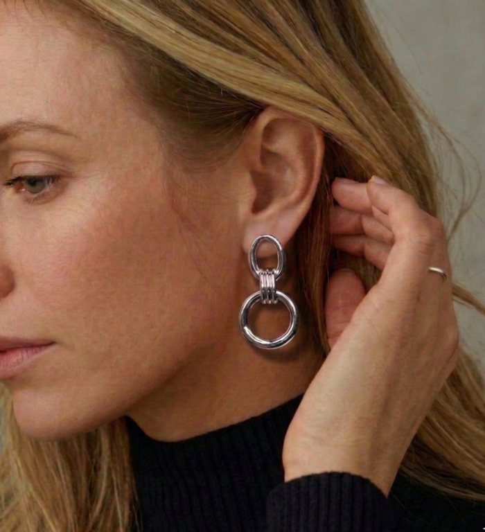 Sidabro spalvos auskarai