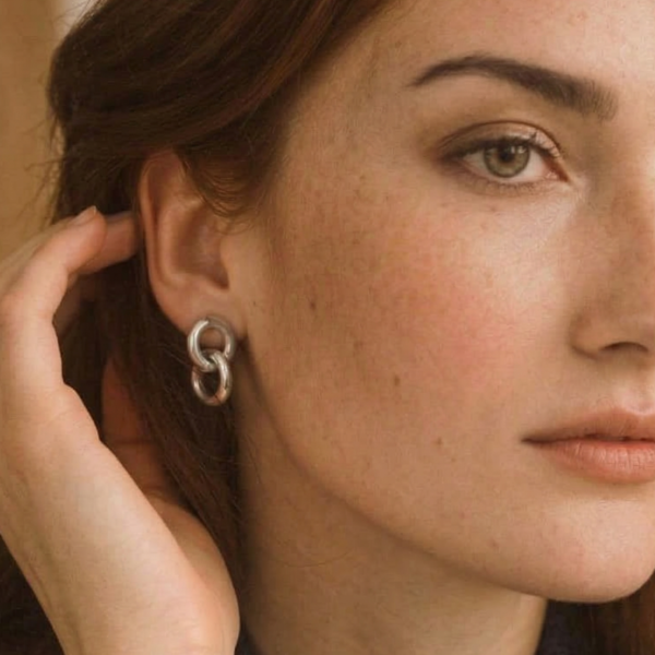 Sidabro spalvos kabantys auskarai