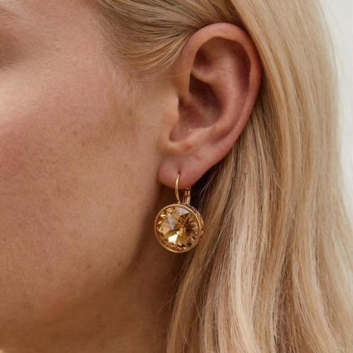 Auskarai su rusvais kristalais