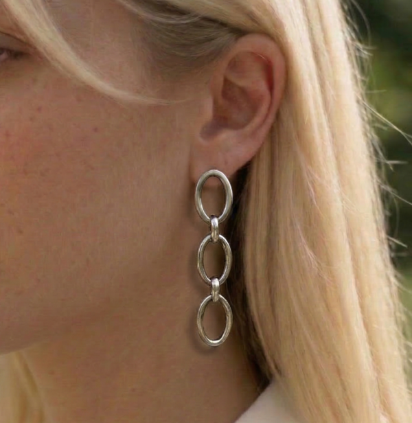 Ilgi sidabro spalvos auskarai