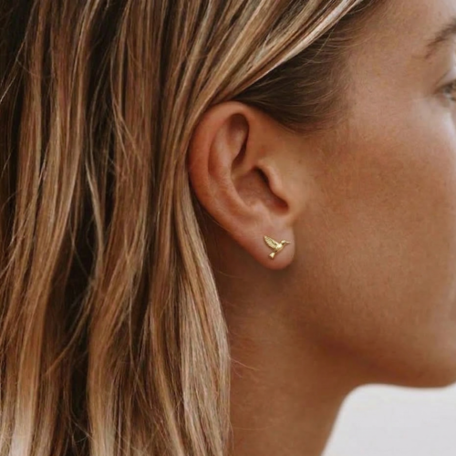 Maži aukso spalvos auskarai kolibriai