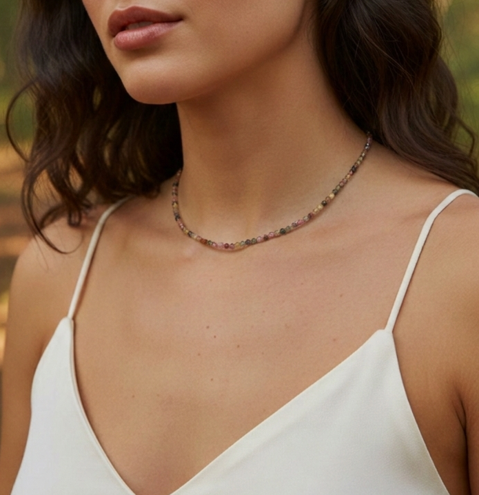 Įvairiaspalvio turmalino vėrinys